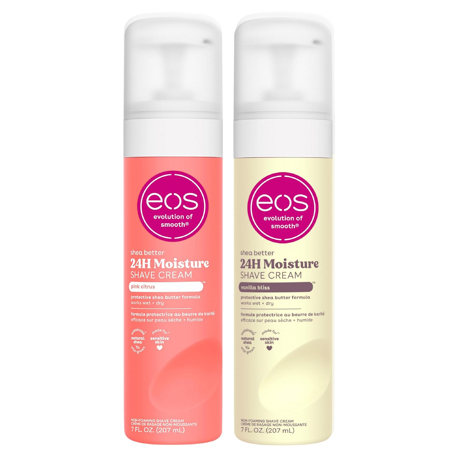 eos Shea Better Shave Cream- Vanilla Bliss & Pink Citrus, 24H Moisture, Skin Care Products, 7 fl oz, 2-Pack