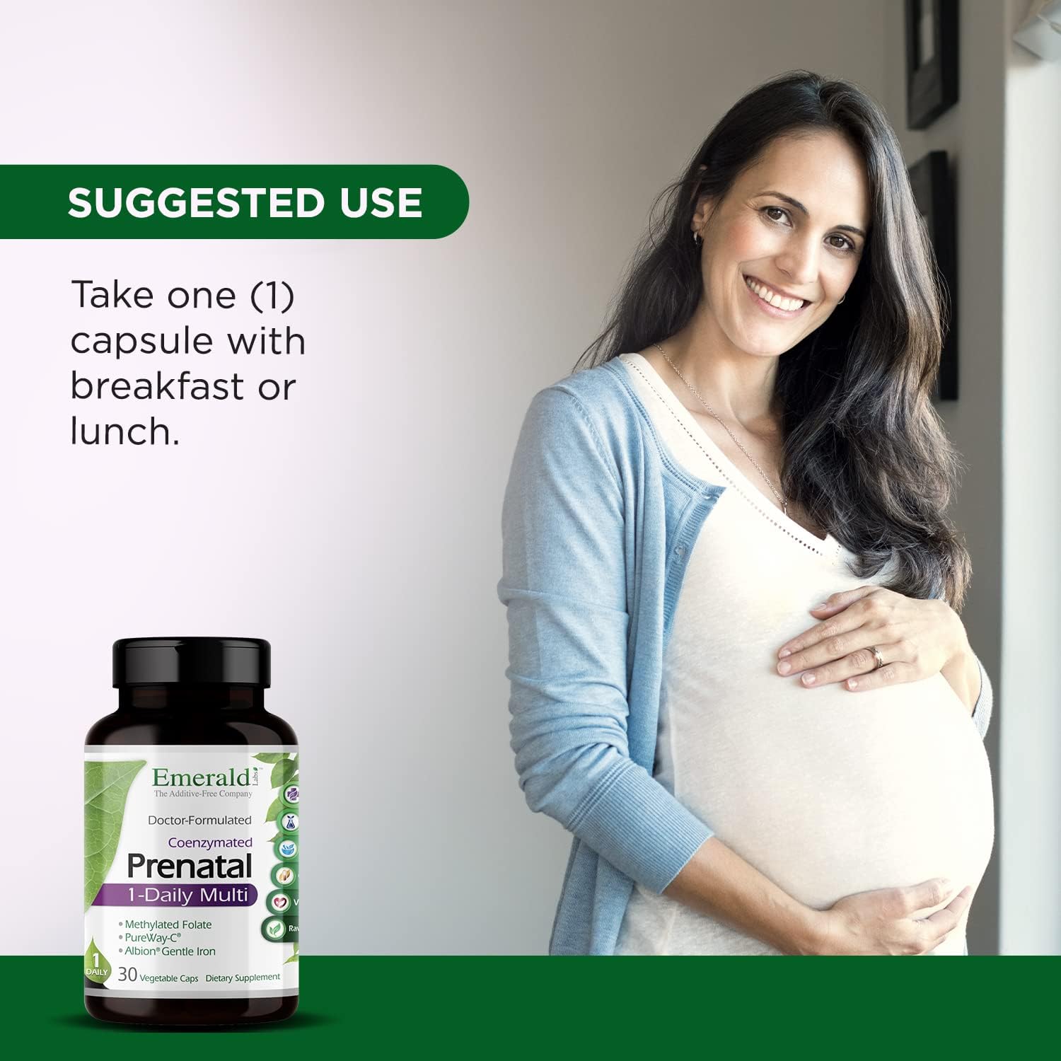 Emerald Labs Prenatal 1-Daily Multi - Prenatal Multivitamin With Methylated Folate, Iron, Whole-Food Blend & More - Soy-Free, Gluten-Free - 60 Vegetable Capsules : Health & Household