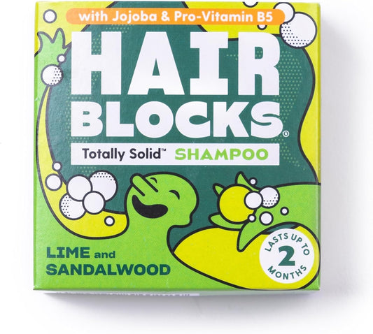 Hair Blocks - Solid Shampoo Bar (85G) For All Hair Types: Lime & Sandalwood Solid Shampoo Bar | Soap Free, Plastic Free | Plant Based | Natural | Conditioning