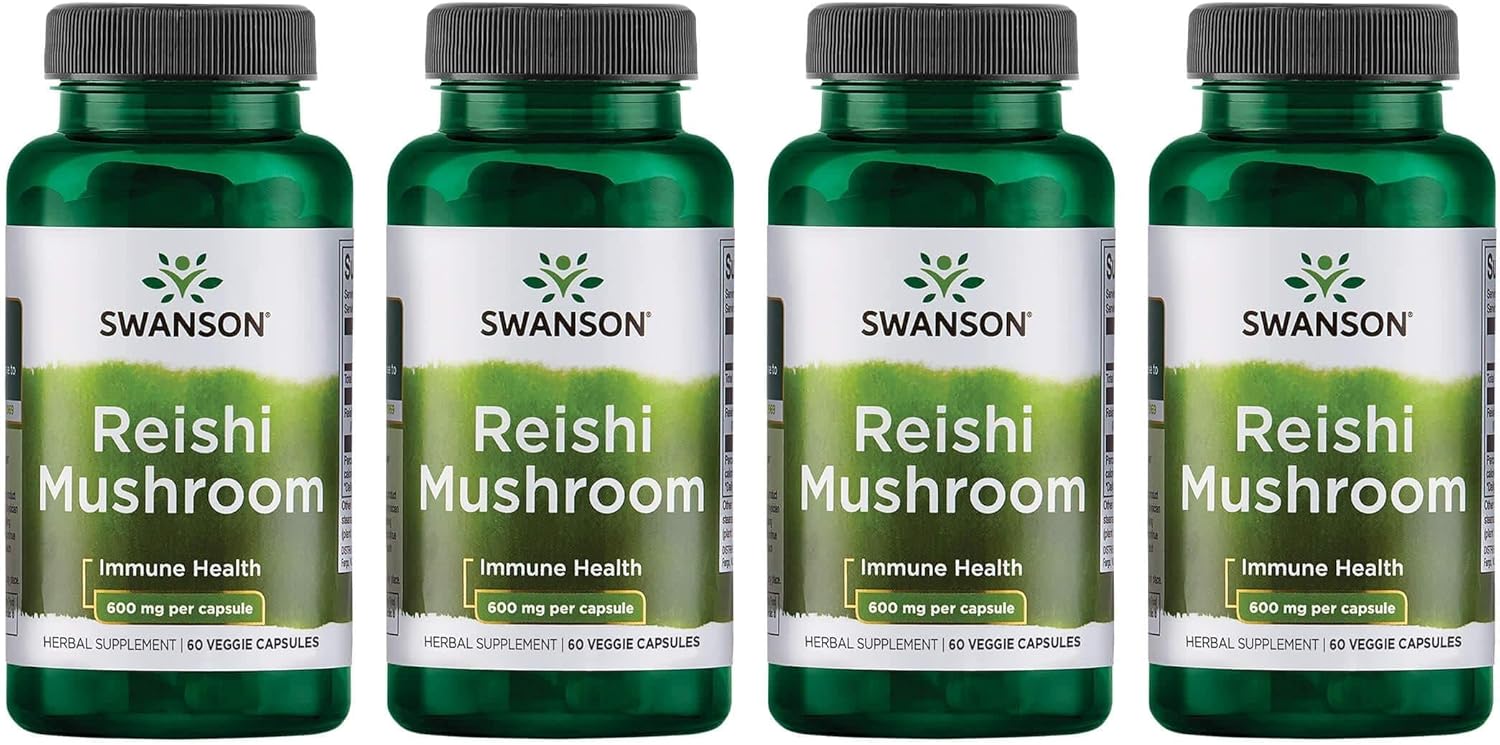 Swanson Reishi Mushroom Immune Function Mood Support 600 Milligrams 60 Capsules (4 Pack)