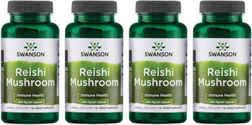 Swanson Reishi Mushroom Immune Function Mood Support 600 Milligrams 60 Capsules (4 Pack)