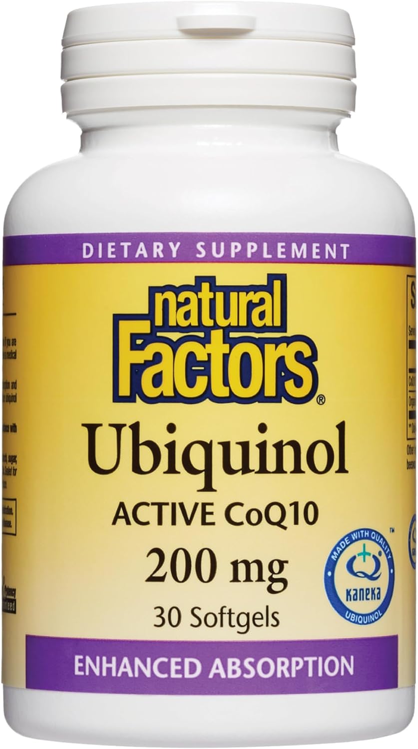 Natural Factors, Ubiquinol Active Coq10 200 Mg, Double-Strength, High-Absorption Coenzyme Q10 Supplement For Energy, Heart And Cognitive Support, 200Mg, 30 Count (Pack Of 1)