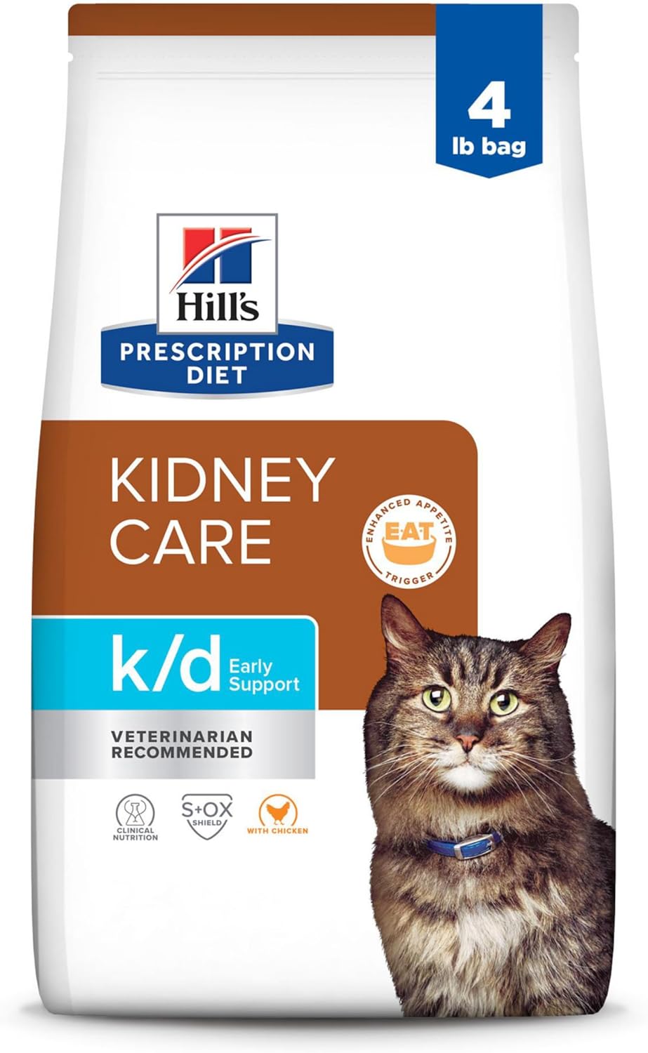 Hill'S Prescription Diet K/D Early Support Kidney Care Chicken Flavor Dry Cat Food, Veterinary Diet, 4 Lb. Bag