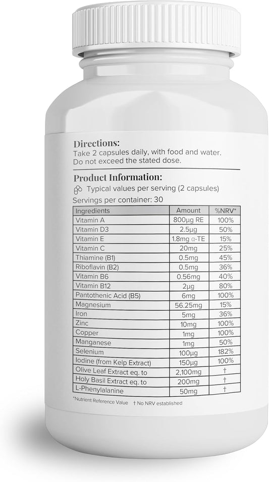 Hey Nutrition Thyroid Complex Supplement - Copper, Iron, Zinc, Selenium, Vitamin B Blend - Advanced Thyroid Function - 60 Capsules/30 Servings - Non-Gmo, Vegan