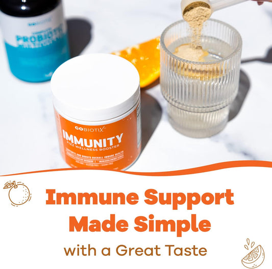 Gobiotix Immune Support Supplement - Immunity Defense Powder Wellness Booster - Vegan Superfood - Elderberry, Turmeric, Vitamin C Powder And B12 Vitamin Supplement, Non-Gmo And Sugar Free (Orange)