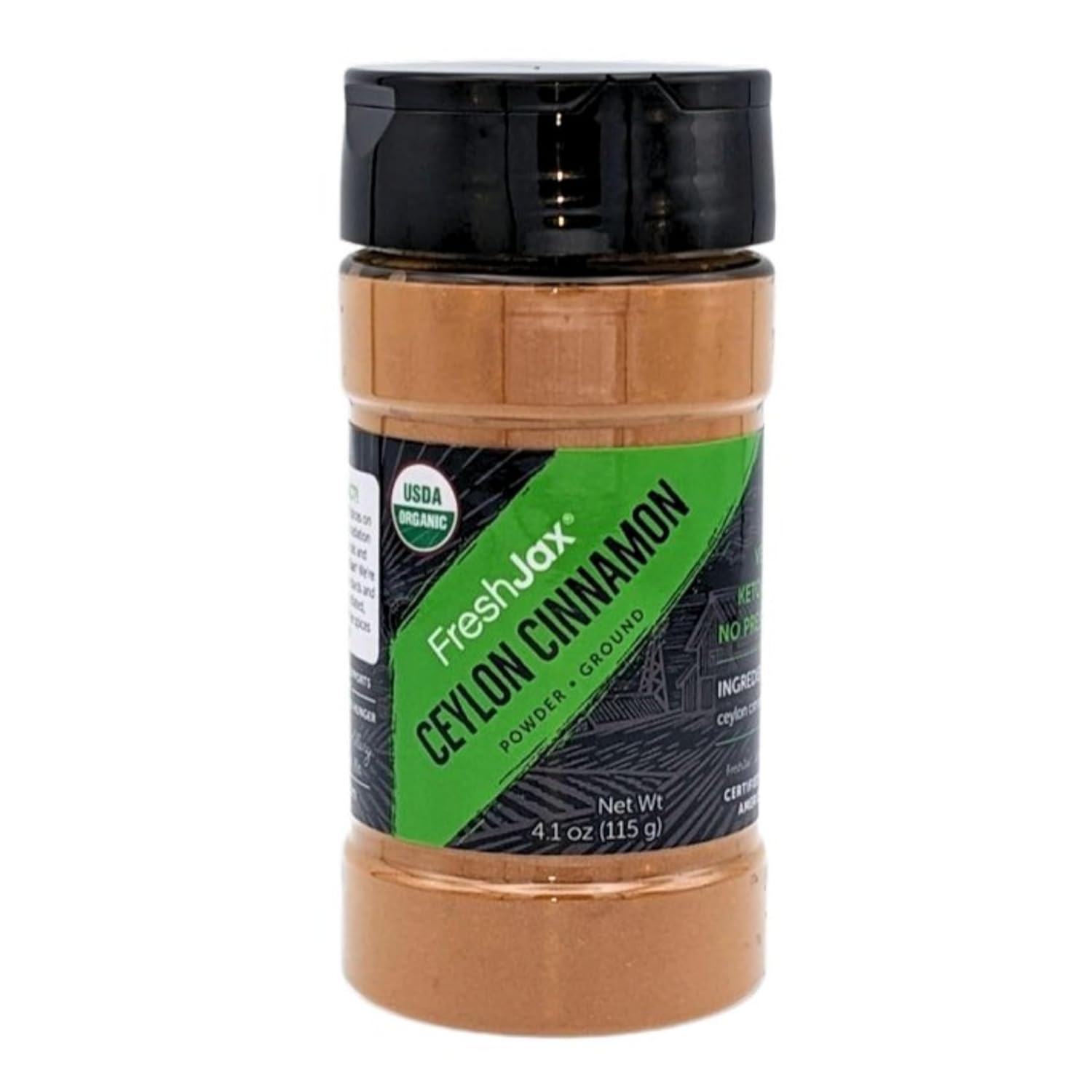 FreshJax Organic Ceylon Cinnamon Powder (4.1 oz Bottle) Non GMO, Gluten Free, Keto, Paleo, No Preservatives True Raw Cinnamon Ceylon Powder | Handcrafted in Jacksonville, Florida