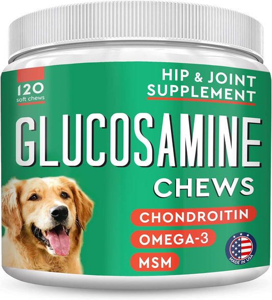 Glucosamine Dog Treats for Picky Eaters - Joint Supplement w/Chondroitin, MSM, Omega-3 - Joint Pain Relief - Advanced Formula - Chicken Flavor - Made in USA - 120 Ct : Pet Supplies