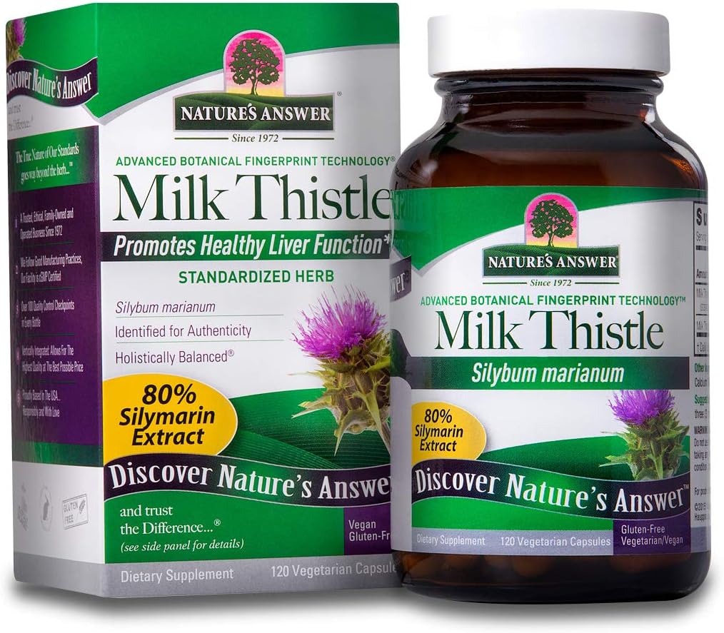 Nature'S Answer Milk Thistle Silybum Marianum Maximum Strength 120 Capsules Silymarin Essential Natural Ingredients Supports Healthy Liver Function Indulgence Indigestion And Upset Stomach