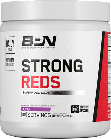 Bare Performance Nutrition, Bpn Strong Reds Superfood Powder, Digestive Enzymes, Antioxidants, Improved Natural Energy, 30 Servings, Strawberry
