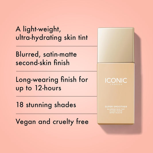 Iconic London Super Smoother Blurring Skin Tint | Light To Medium Coverage Matte Makeup Foundation| Enriched With Vegan Collagen And Peach Flower Extract - Neutral Fair