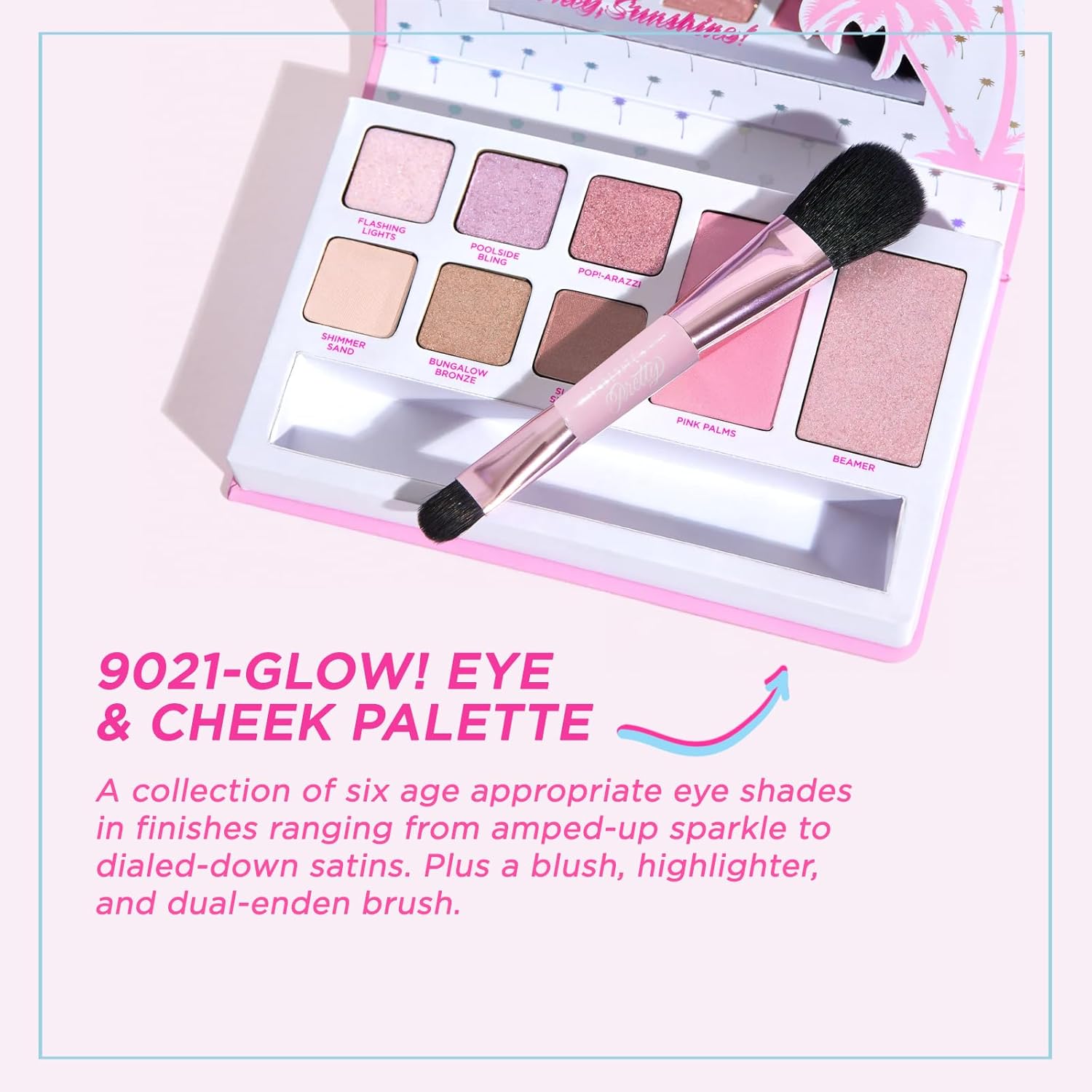 Petite ’N Pretty 9021 Glow! Eye & Cheek Makeup Palette For Kids, Tweens And Teens -3-In-1 Makeup Palette Of Blush, Eyeshadow, And Highlighter, Non-Toxic, Made In Usa