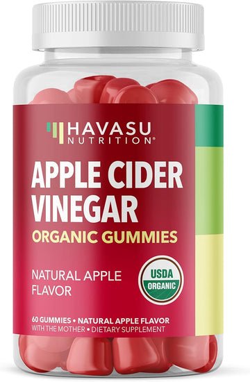 Organic Apple Cider Vinegar Gummies - Acv Gummies To Support Digestive Health And Gut Flora For Digestion - Natural Apple Flavor - 60 Organic, Vegan, And Non-Gmo Apple Cider Vinegar Gummies