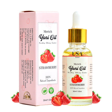 MERICH Natural Yoni Oil | Feminine Yoni Detox Oil | Naturally Scented Vaginal Oil | Restores pH Balance for Women | Eliminates Odor | Natural Vaginal Tightening and Gentle Cleansing (Strawberry)