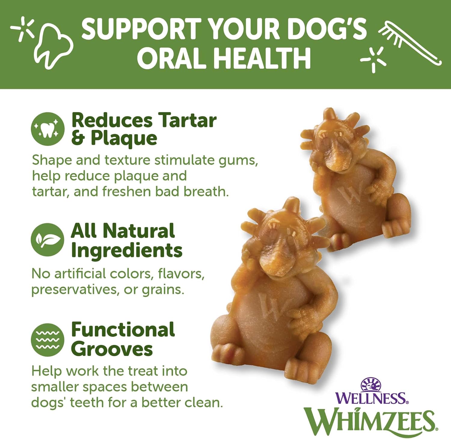 WHIMZEES by Wellness Hedgehog Natural Dental Chews for Dogs, Long Lasting Treats, Grain-Free, Freshens Breath, Large Breed, 6 Count : Pet Supplies