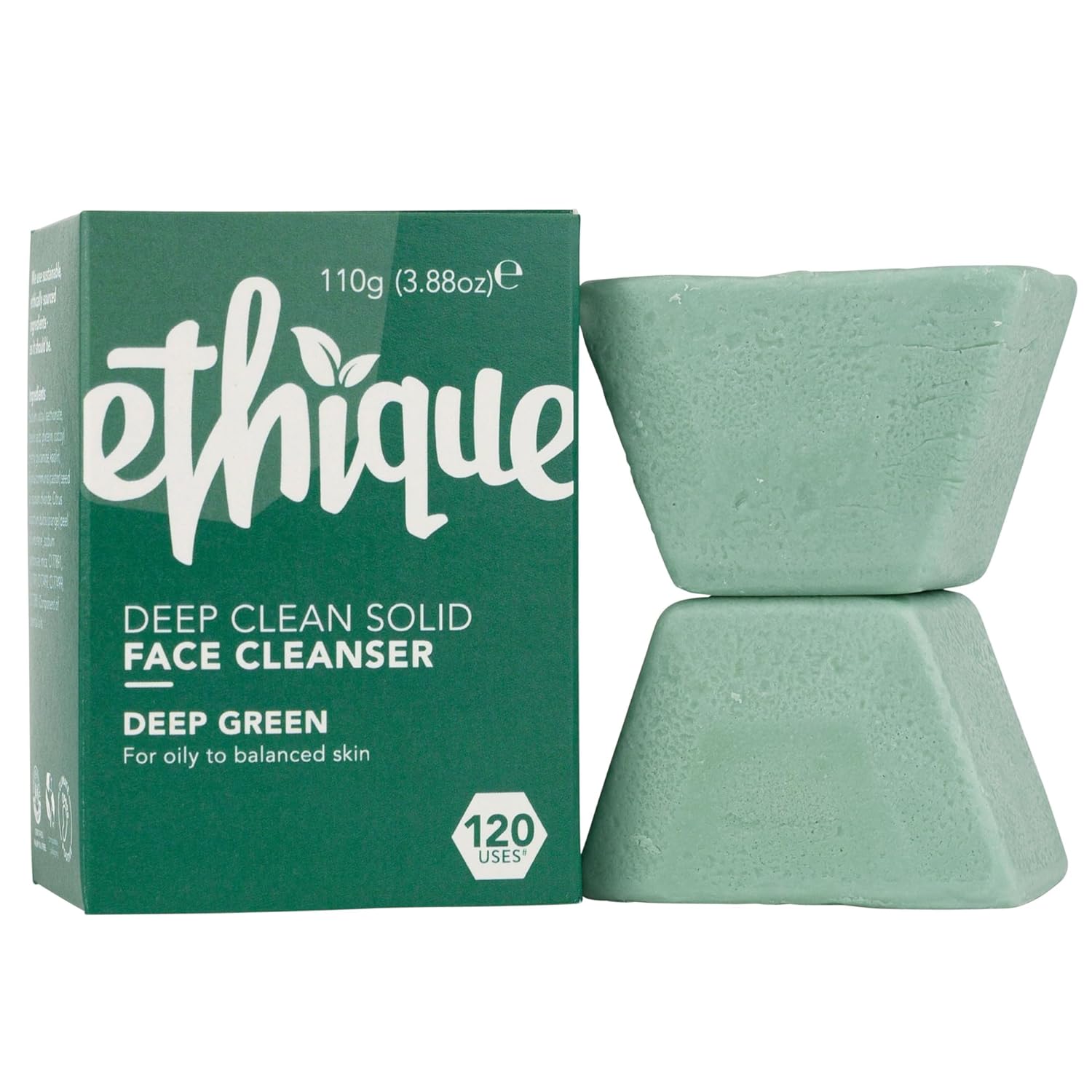 Ethique Deep Cleaning Solid Natural Face Cleanser for Oily to Balanced Skin - Deep Green - Vegan, Eco-Friendly- Zero-Waste, Plastic-Free, Cruelty-Free, 3.53 oz (Pack of 1:4 Bars)
