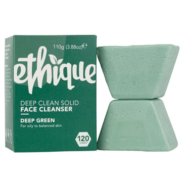 Ethique Deep Cleaning Solid Natural Face Cleanser For Oily To Balanced Skin - Deep Green - Vegan, Eco-Friendly- Zero-Waste, Plastic-Free, Cruelty-Free, 3.53 Oz (Pack Of 1:4 Bars)