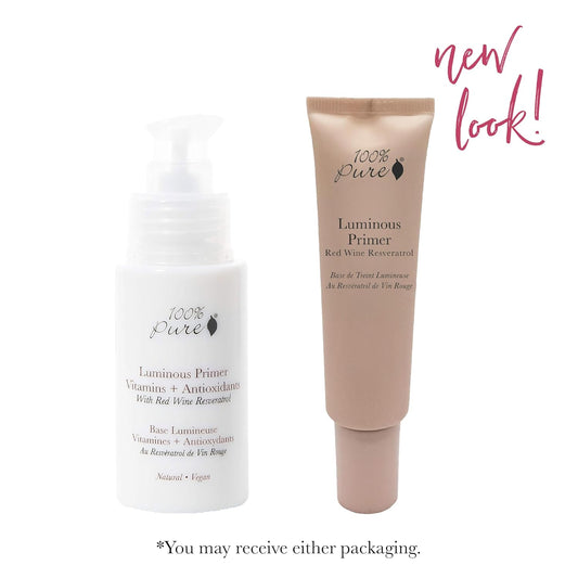100% Pure Luminous Face Primer Illuminating Makeup Base & Moisturizer With Anti-Aging Antioxidants - Glowy Long-Lasting & Pore Diminishing Cosmetics Prep, Flawless Soothing Hydration - 1 Oz