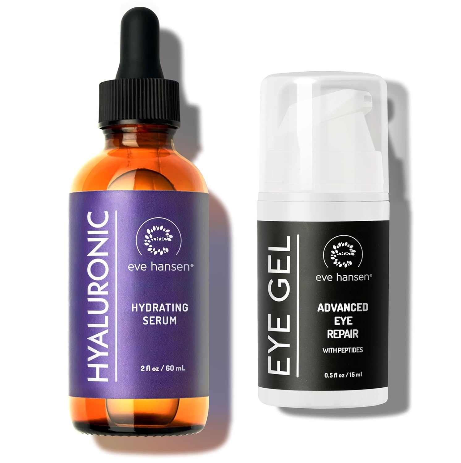 Eve Hansen Anti-Aging Bundle - Eye Gel With Peptides & Hyaluronic Acid Serum For Face - Hydrating Under-Eye Cream With Plant Stem Cells, Vitamin E, And Moisturizer With Vitamin C + E