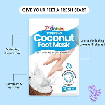 7th Heaven Foot Mask Multipack of 3 Moisturising Foot Treatment Socks – Softening & Nourishing Mask for Dry & Cracked Feet – Infused with Coconut & Shea Butter – At Home Spa Skincare