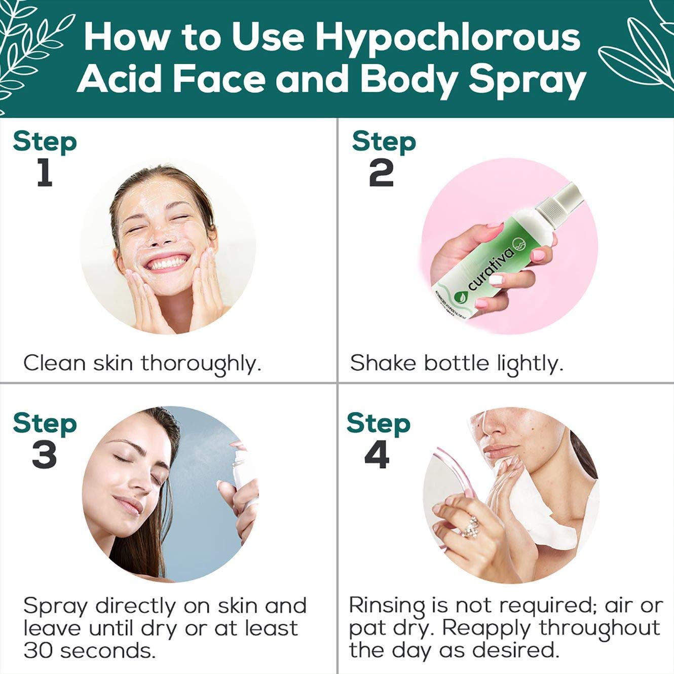 Curativa Bay .02% Hypochlorous Skin Spray, Clear Skin, Most Effective For Total Skin Health And The Base For All Skin Care. 100% Organic, Made In Usa, Produces Great Results 8 Oz. : Beauty & Personal Care