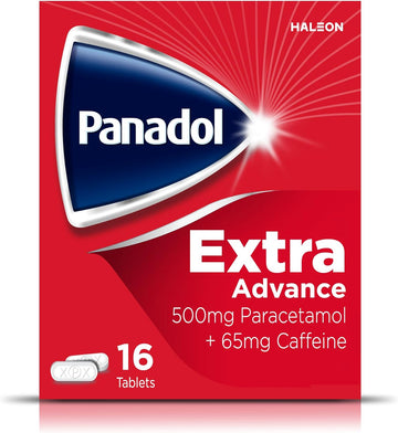 Panadol Extra Advance Painkillers, 500Mg Paracetamol Tablets With 65Mg Caffeine, Pain Relief For Migraines, Headaches, Backache, Joint Pain, Period Pain And Toothache, Pack Of 16