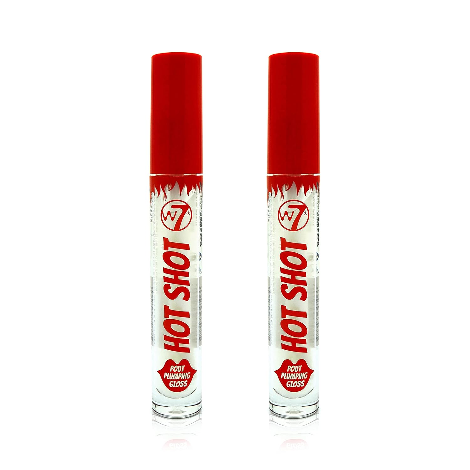 W7 Hot Shot Plumping Gloss Bundle - Enhancing Plump Effect For Fuller Lips - Clear, Natural, High Shine Finish - 2 Pack