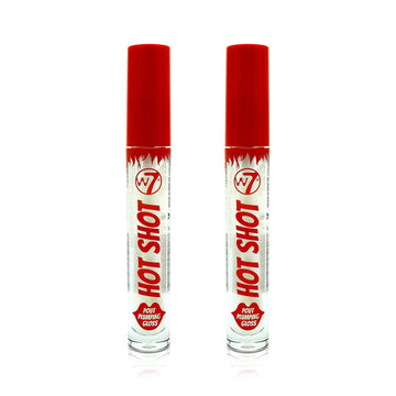 W7 Hot Shot Plumping Gloss Bundle - Enhancing Plump Effect For Fuller Lips - Clear, Natural, High Shine Finish - 2 Pack