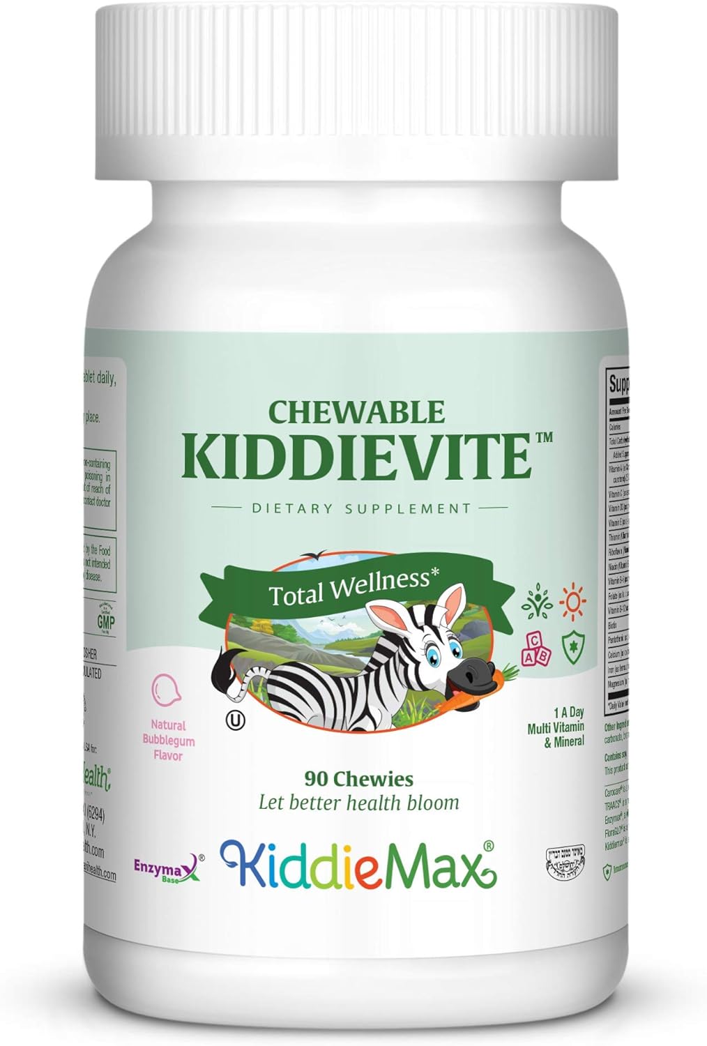 Maxi Health Chewable Kiddievite - Multivitamins & Minerals - Bubble Gum Flavor - 90 Chewies - Kosher