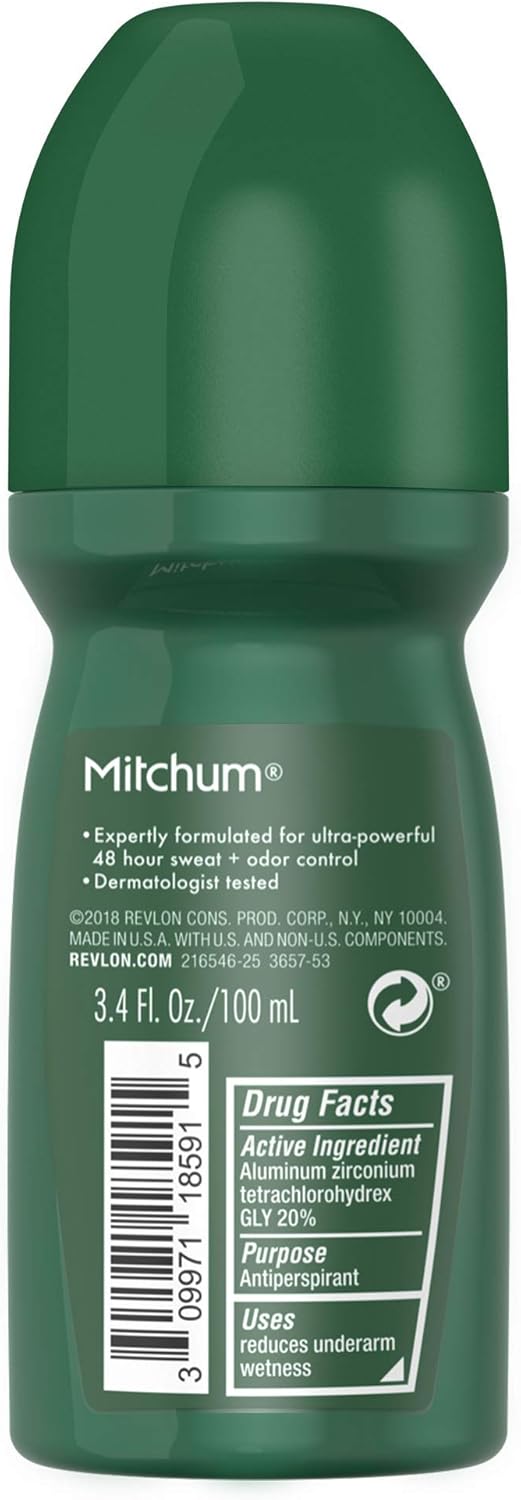 Mitchum Antiperspirant Deodorant Roll On for Men, 48 Hr Protection, Dermatologist Tested, Unscented, 3.4 oz : Beauty & Personal Care