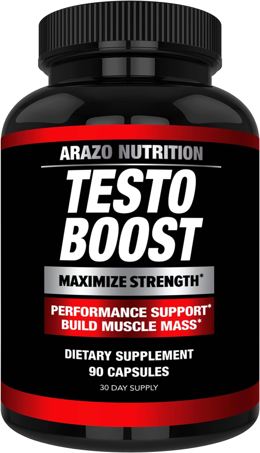 Arazo Nutrition TestoBoost Test Booster Supplement - Potent & Natural Herbal Pills - Boost Muscle Growth - Tribulus, Horny Goat Weed, Hawthorn, Zinc, Minerals