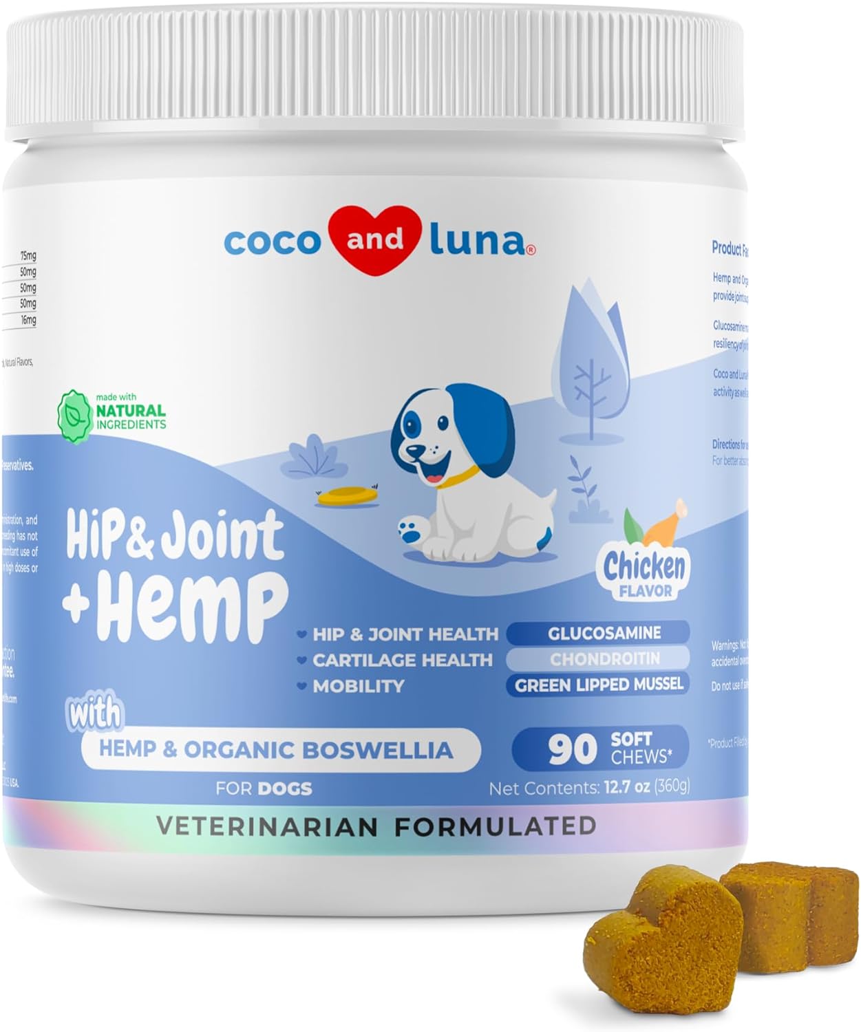 Joint Supplement for Dogs - 90 Soft Chews - with Green Lipped Mussel, Glucosamine, Turmeric, Fish Oil, MSM and Yucca Schidigera (Hip + Hemp Soft Chew)