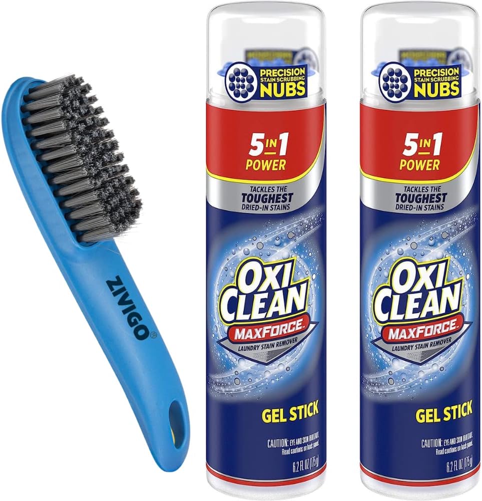 2 Oxi, Clean Max Force Gel Stick Stain Remover, 6.2 Ounce - Bundled With Laundry stain brush remover (Compatible with OxiClean)
