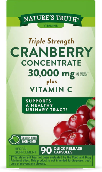 Cranberry Concentrate Capsules 30,000Mg | Plus Vitamin C | Non-Gmo & Gluten Free Supplement | Triple Strength Support Pills | By Nature'S Truth