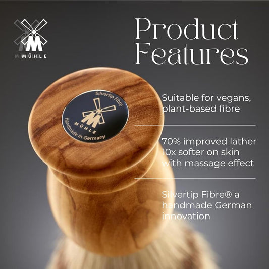 Mühle Classic Olive Wood Small Silvertip Fiber Shaving Brush - Synthetic Luxury Shave Brush For Men, Rich Lather