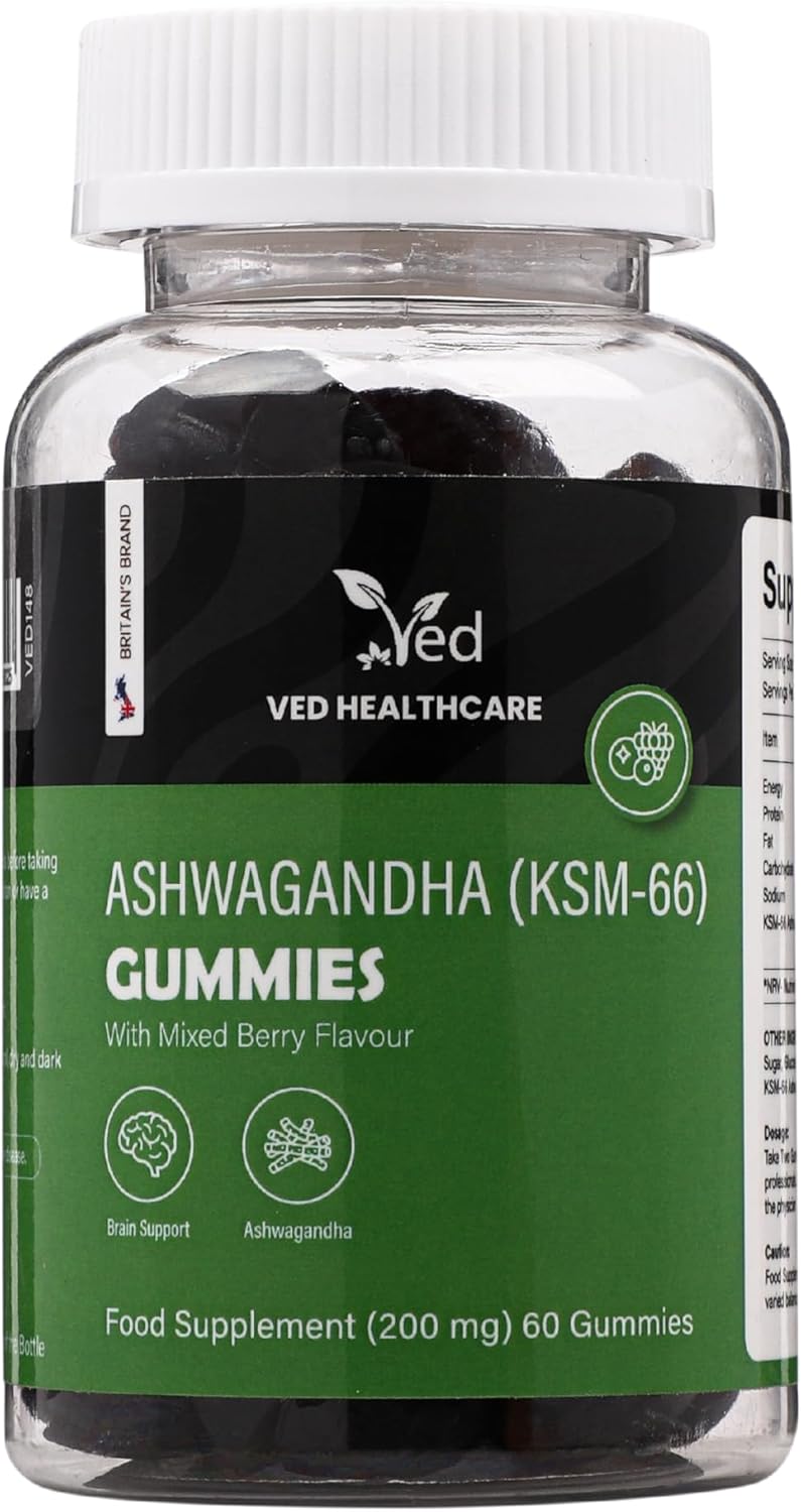 Ved Ashwagandha (Ksm-66) Gummies; Asg Chews Mixed Berry Flavour With Mother Culture, Vegan Health Supplement For Men And Women- 60 Chews 30 Days’ Supply