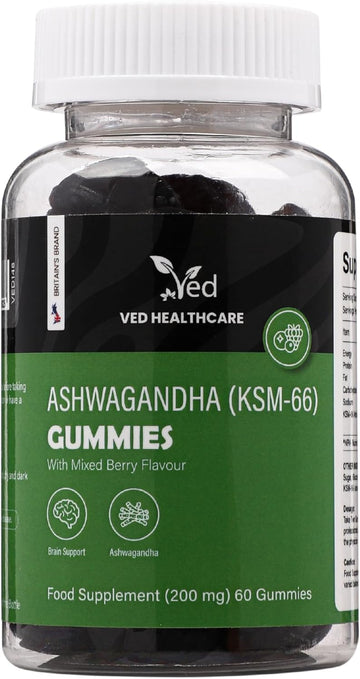 Ved Ashwagandha (Ksm-66) Gummies; Asg Chews Mixed Berry Flavour With Mother Culture, Vegan Health Supplement For Men And Women- 60 Chews 30 Days’ Supply
