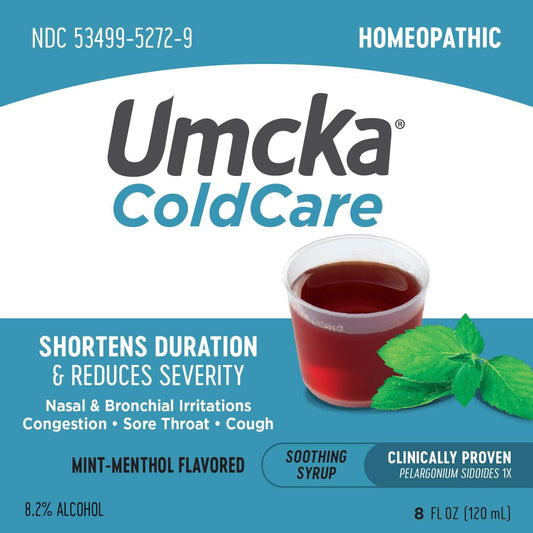 Nature'S Way Umcka Coldcare Homeopathic, Shortens Colds, Sore Throat, Cough, And Congestion, Phenylephrine Free, Non-Drowsy, Mint-Menthol Flavored, 8 Fl. Oz Syrup