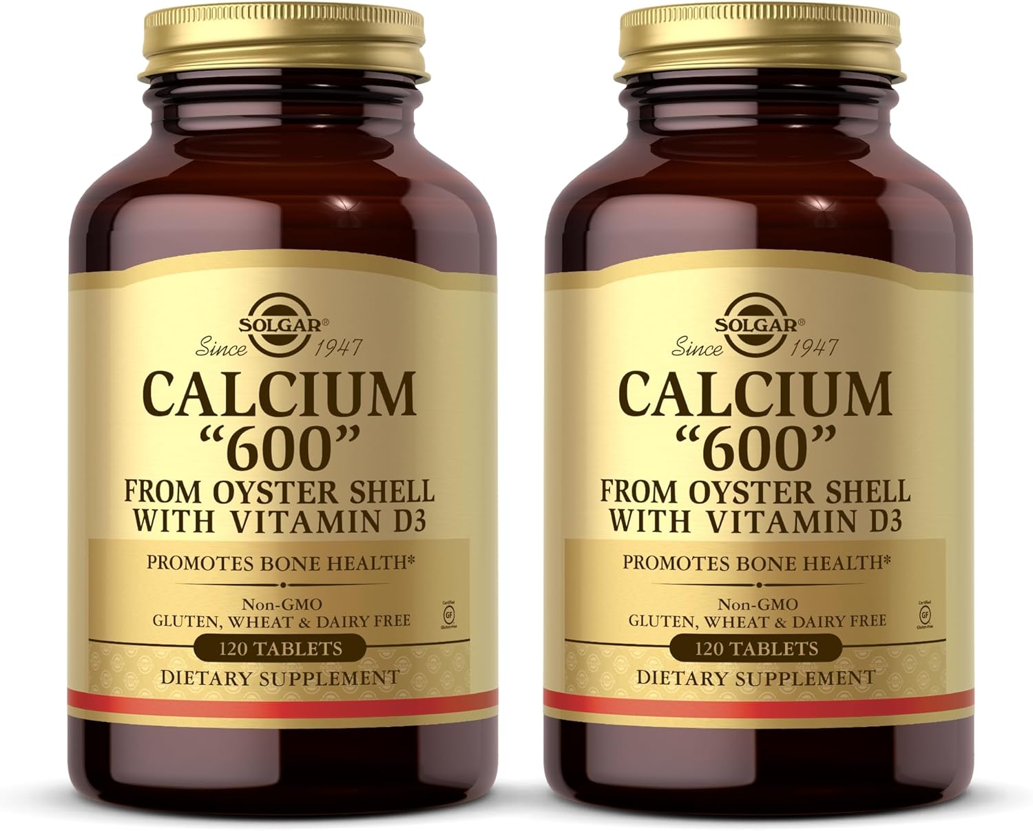 Solgar Calcium "600" - 120 Tablets, Pack Of 2 - From Oyster Shell With Vitamin D3 - Non-Gmo, Gluten Free, Dairy Free - 120 Total Servings