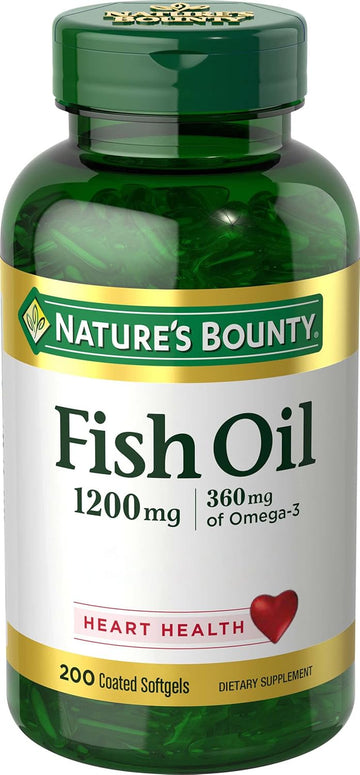 Nature'S Bounty Fish Oil, Supports Heart Health, 1200 Mg, 360Mg Omega-3, 200 Odorless Coated Softgels