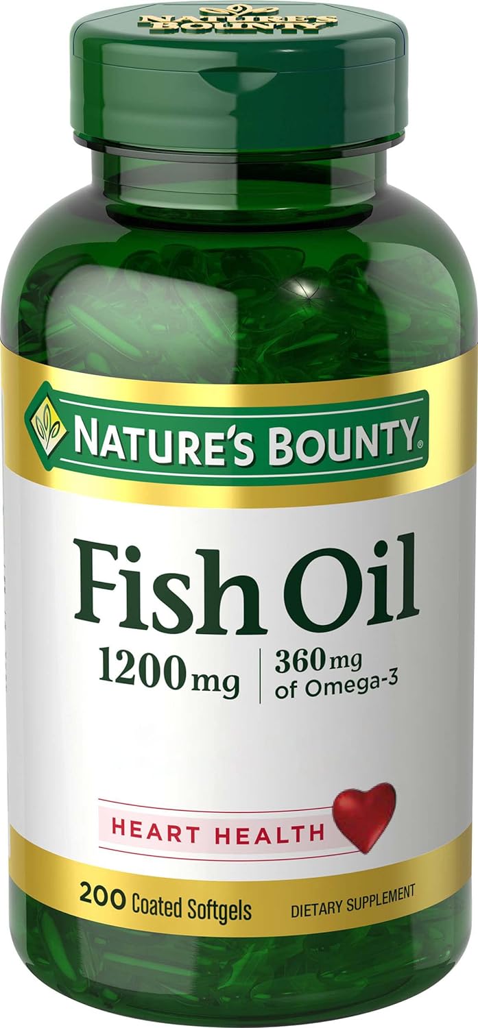 Nature's Bounty Fish Oil, Supports Heart Health, 1200 Mg, 360mg Omega-3, 200 Odorless Coated Softgels