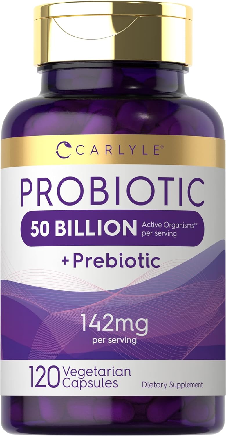 Carlyle Probiotics with Prebiotics | 120 Capsules | 50 Billion Active Organisms | Non-GMO & Gluten Free Supplement