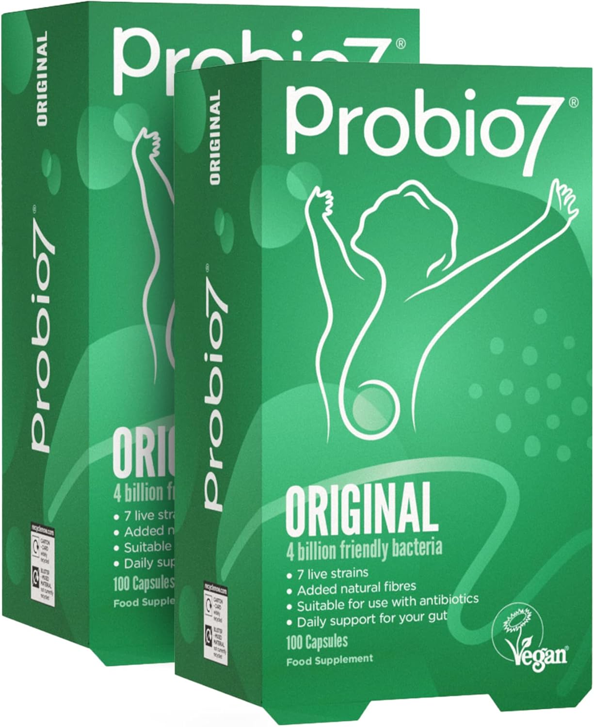 Probio7 Original | Vegan Approved | With 4 Billion Cfu, 7 Live Bacterial Strains + 2 Types Of Natural Fibre | Digestive Health Supplements, Probiotics For Gut Health, 200 Capsules