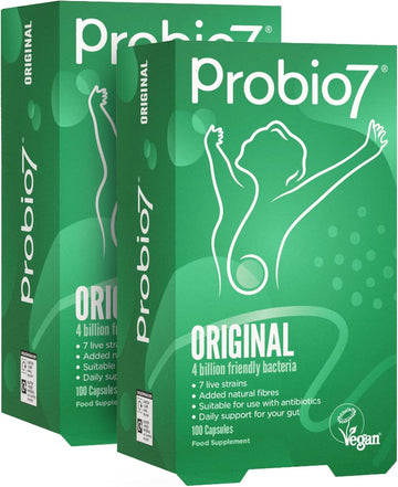 Probio7 Original | Vegan Approved | With 4 Billion Cfu, 7 Live Bacterial Strains + 2 Types Of Natural Fibre | Digestive Health Supplements, Probiotics For Gut Health, 200 Capsules