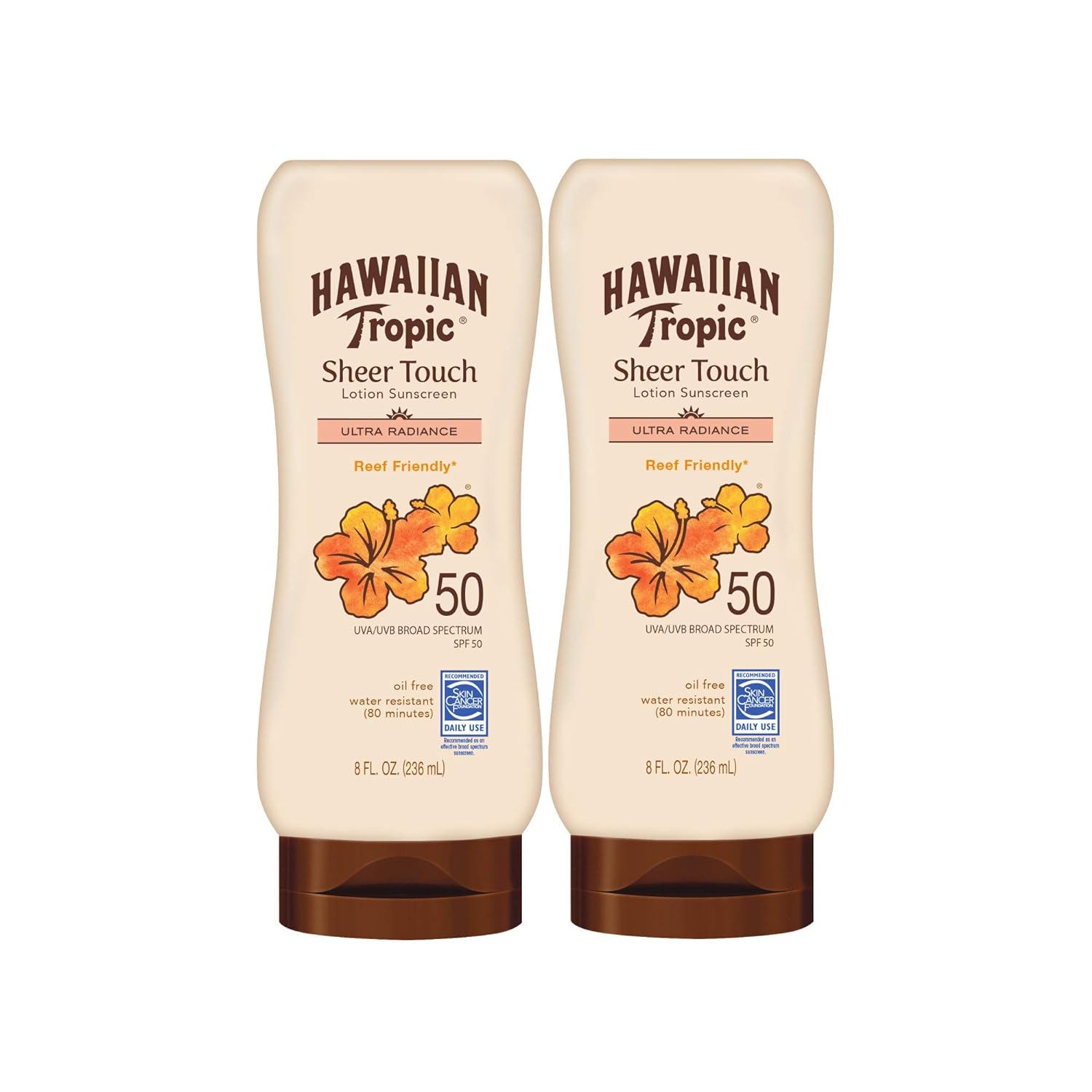 Hawaiian Tropic Sheer Touch Ultra Radiance Lotion Sunscreen Spf 50, 8Oz Twin Pack | Hawaiian Tropic Sunscreen Spf 50, Sunblock, Oxybenzone Free Sunscreen, Body Sunscreen Pack, 8Oz Each