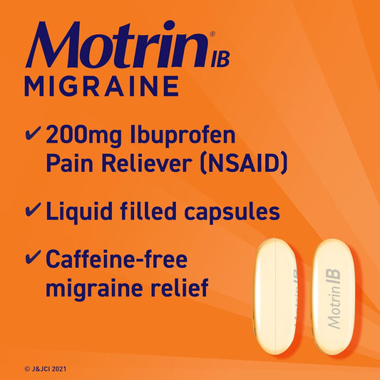 Motrin IB Migraine Liquid Gel Caps, Ibuprofen 200 mg, Migraine Relief Medicine, 80 Ct