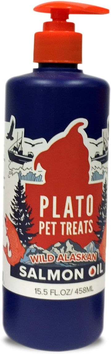 PLATO Wild Alaskan Salmon Oil Kibble Topper - Boost Dog Food with Omega 3 & 6 Fatty Acids - For Healthy Skin & Coat - 15.5 ounces
