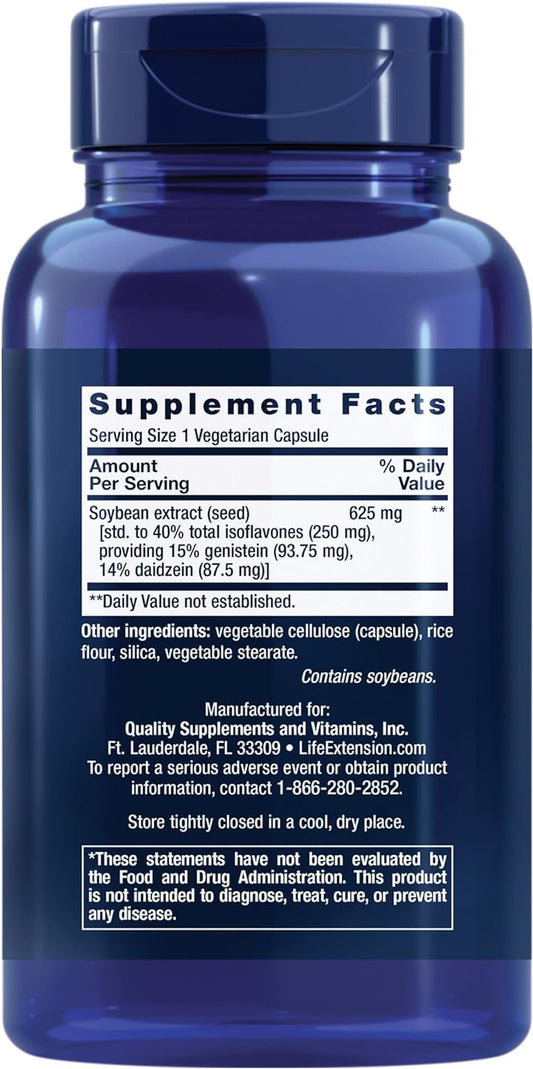 Life Extension Ultra Soy Extract - Soy Isoavones Supplement for Women - Post Menopause Bone and Heart Health Support Formula – Non-GMO, Gluten Free, Vegetarian – 60 Capsules
