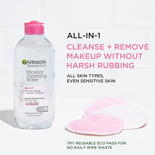 Garnier Micellar Water, Hydrating Facial Cleanser & Makeup Remover, Suitable For Sensitive Skin, Vegan, Cruelty Free, 13.5 Fl Oz (400Ml), 2 Count