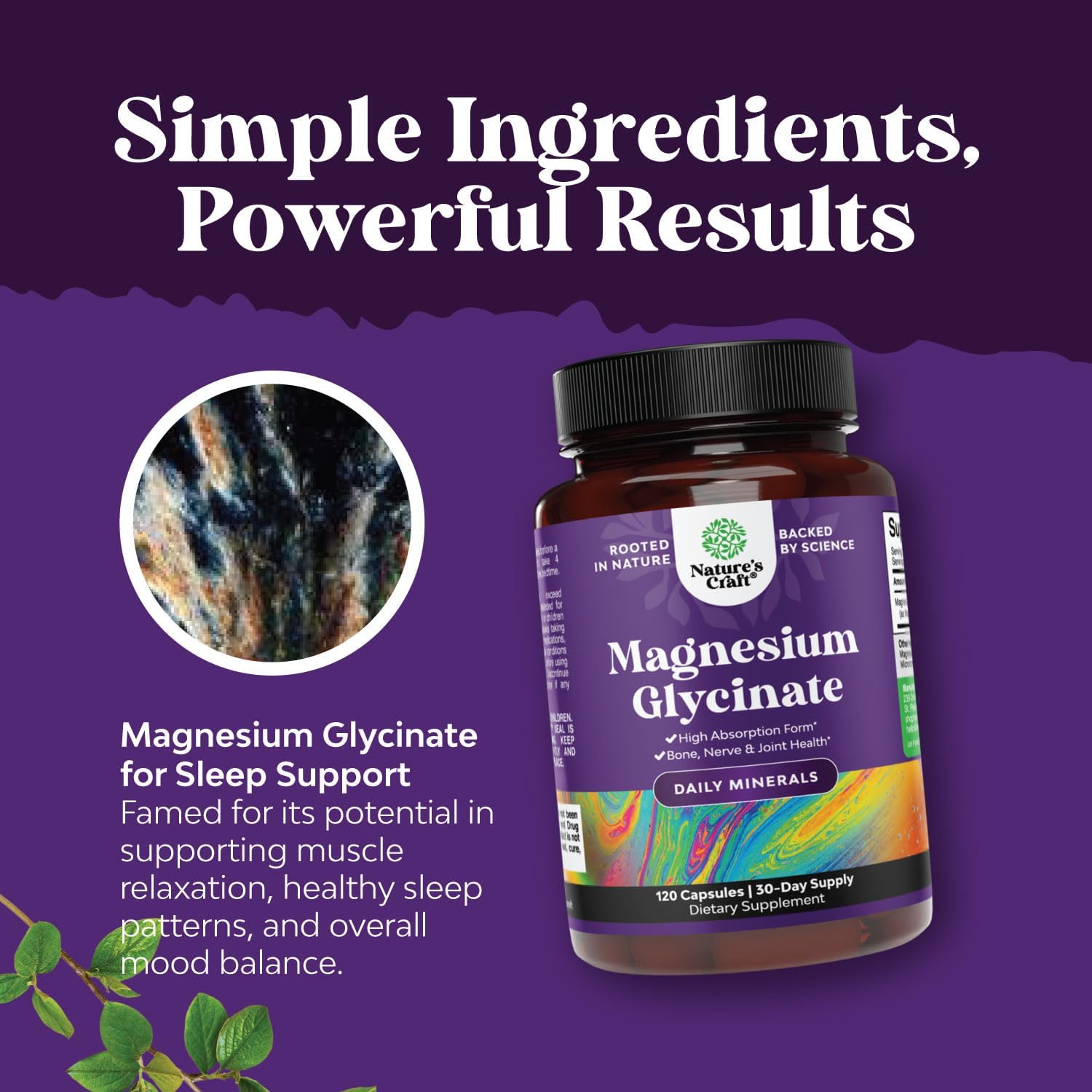 High Absorption Magnesium Glycinate Capsules - Chelated Magnesium Glycinate 500mg Per Serving for Calming Sleep Plus Muscle Bone & Nerve Support - 500mg Magnesium Glycinate GMP Certified - 120 Count : Health & Household