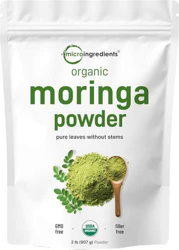 Organic Moringa Oleifera Leaf Powder For Hair, 2 Pounds, Rich In Antioxidants And Immune Vitamin, Great Superfoods For Moringa Tea, Moringa Drink, India Grown, Vegan